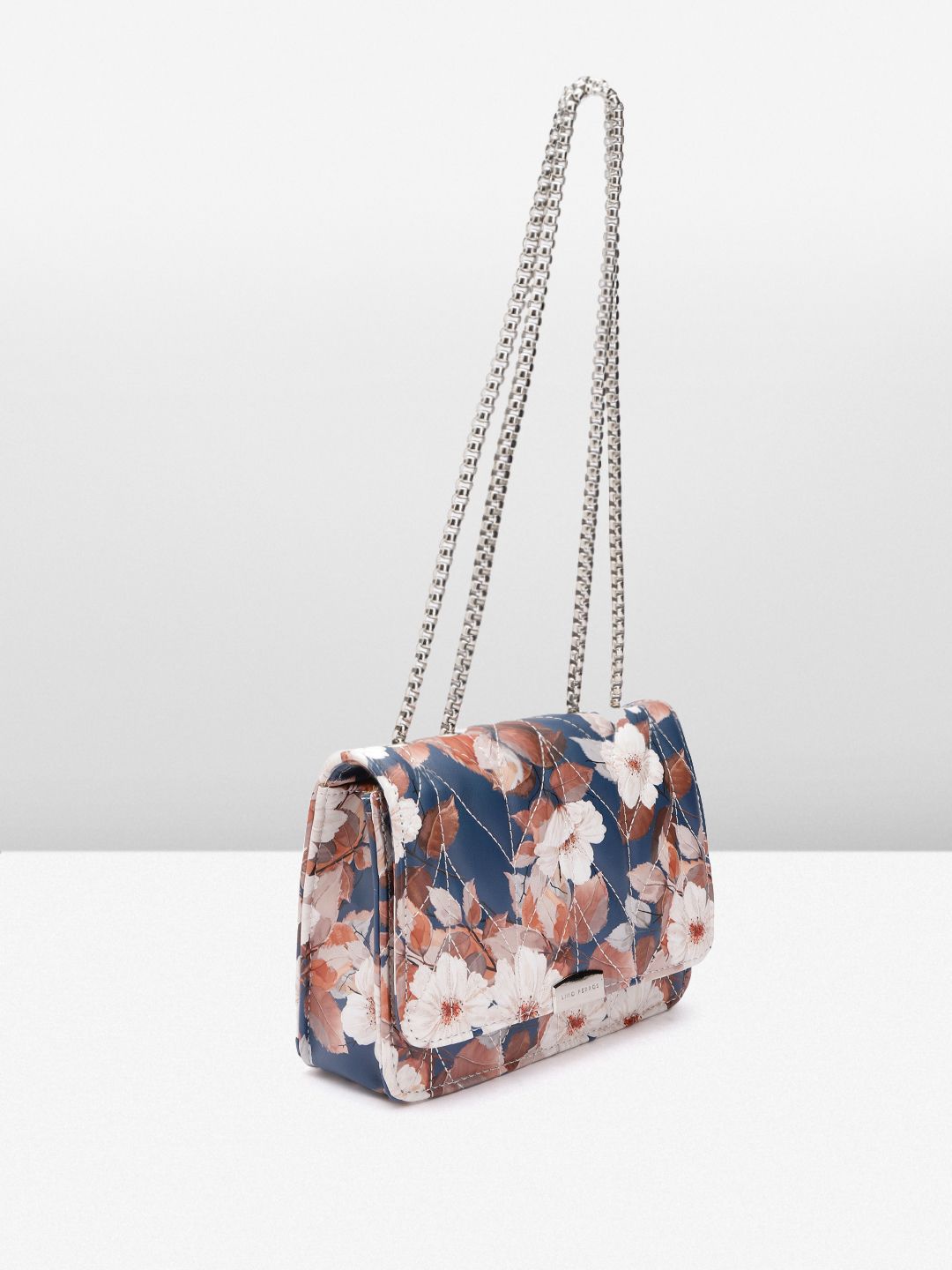 Lino Perros Floral Printed Structured Sling Bag with Quilted Detail