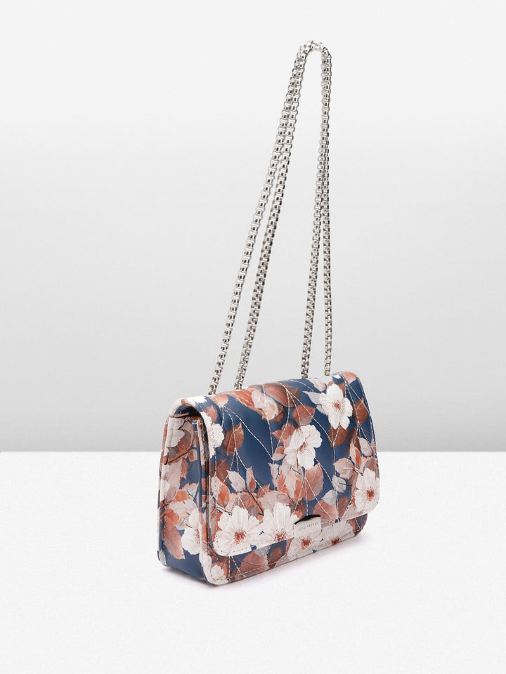 Lino Perros Floral Printed Structured Sling Bag with Quilted Detail