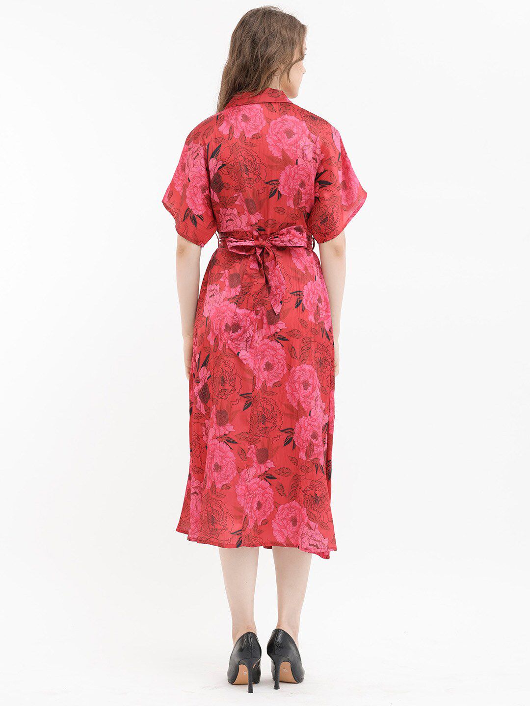 RAREISM Floral Print V-Neck Fit & Flare Midi Dress