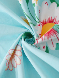 KLOTTHE Blue & White Floral-Printed 300TC Fitted King Bedsheet With 2 Pillow Covers
