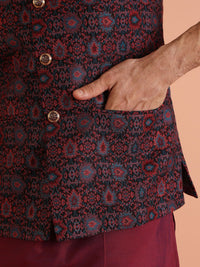 KISAH Men Woven Jacquard Zari  Regular Fit Nehru Jacket