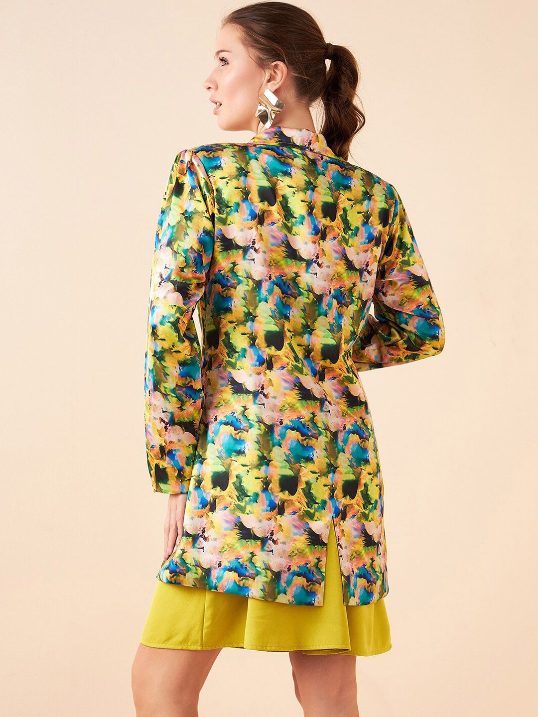 Antheaa Cowl Neck A-Line Dress With Printed Jacket