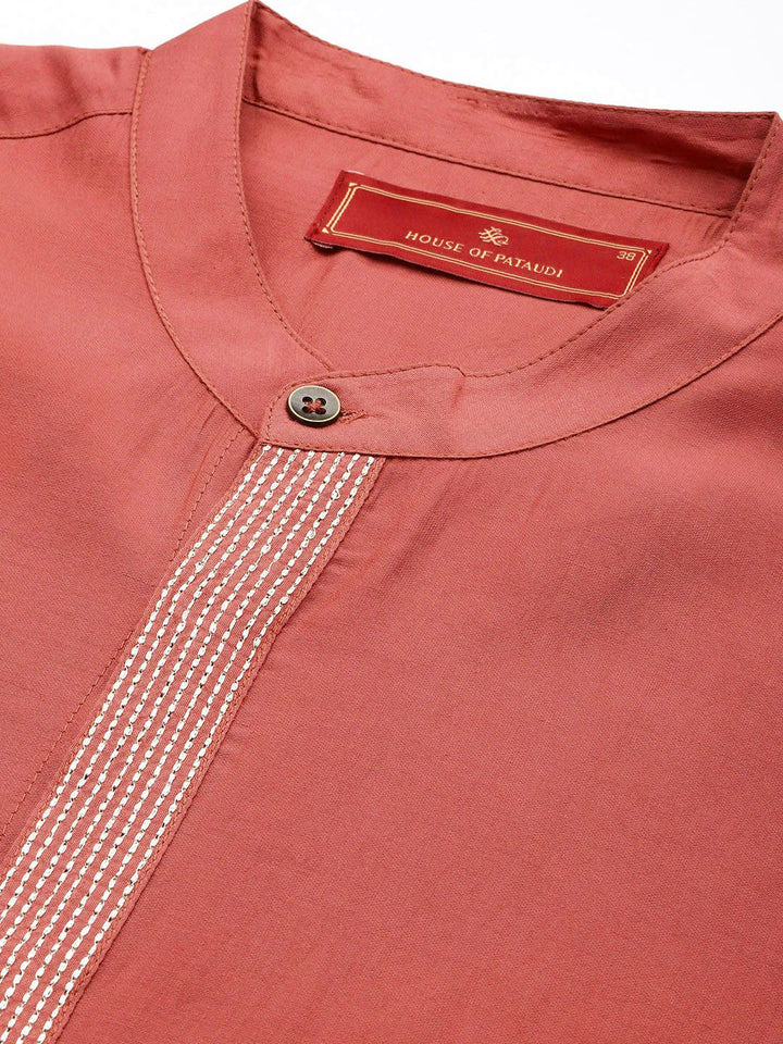 House of Pataudi Band Collar Thread Work Detailed Jashn Kurta with Trousers