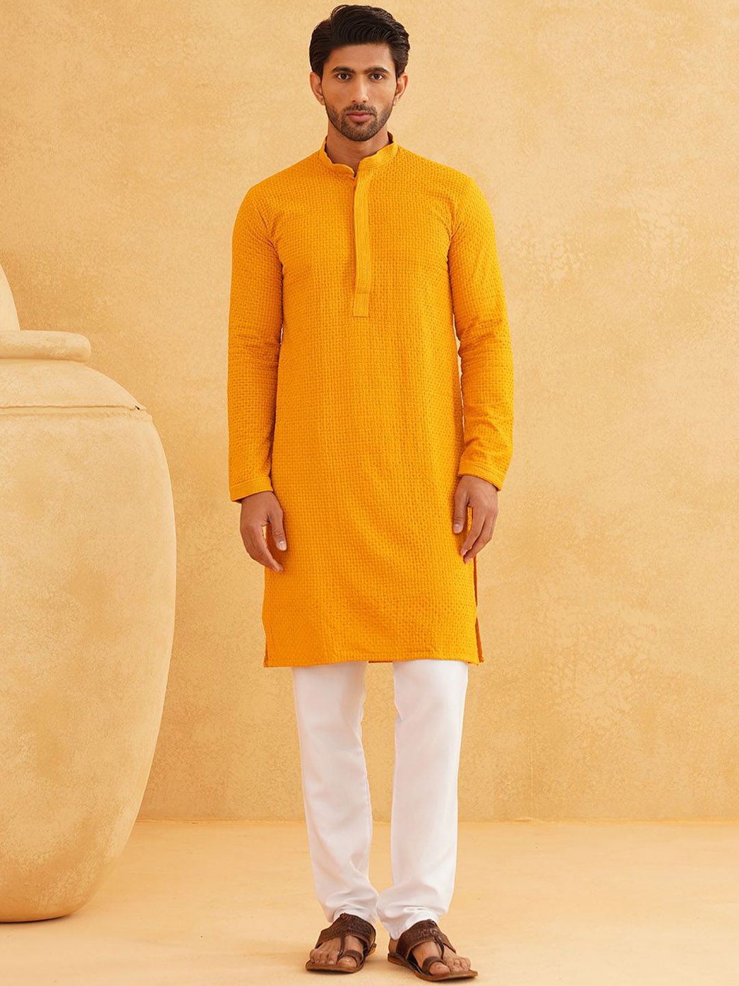 SOJANYA Geometric Embroidered Regular Pure Cotton Straight Kurta With Churidar