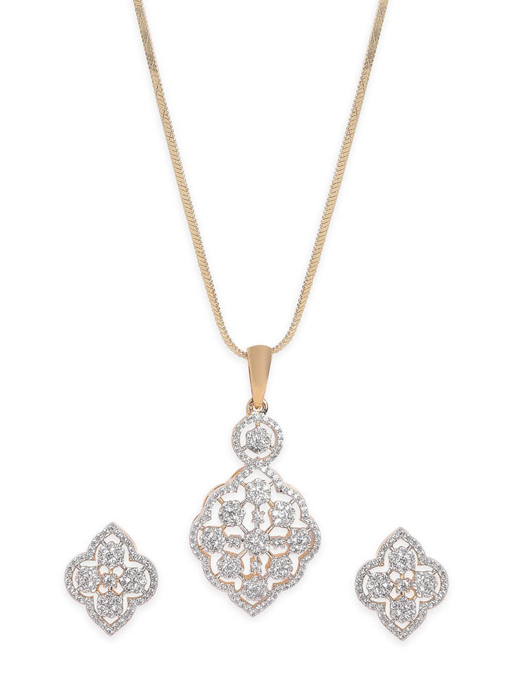 Rubans 22K Gold Plated Cubic Zirconia Stone Studded Pendant Jewellery Set