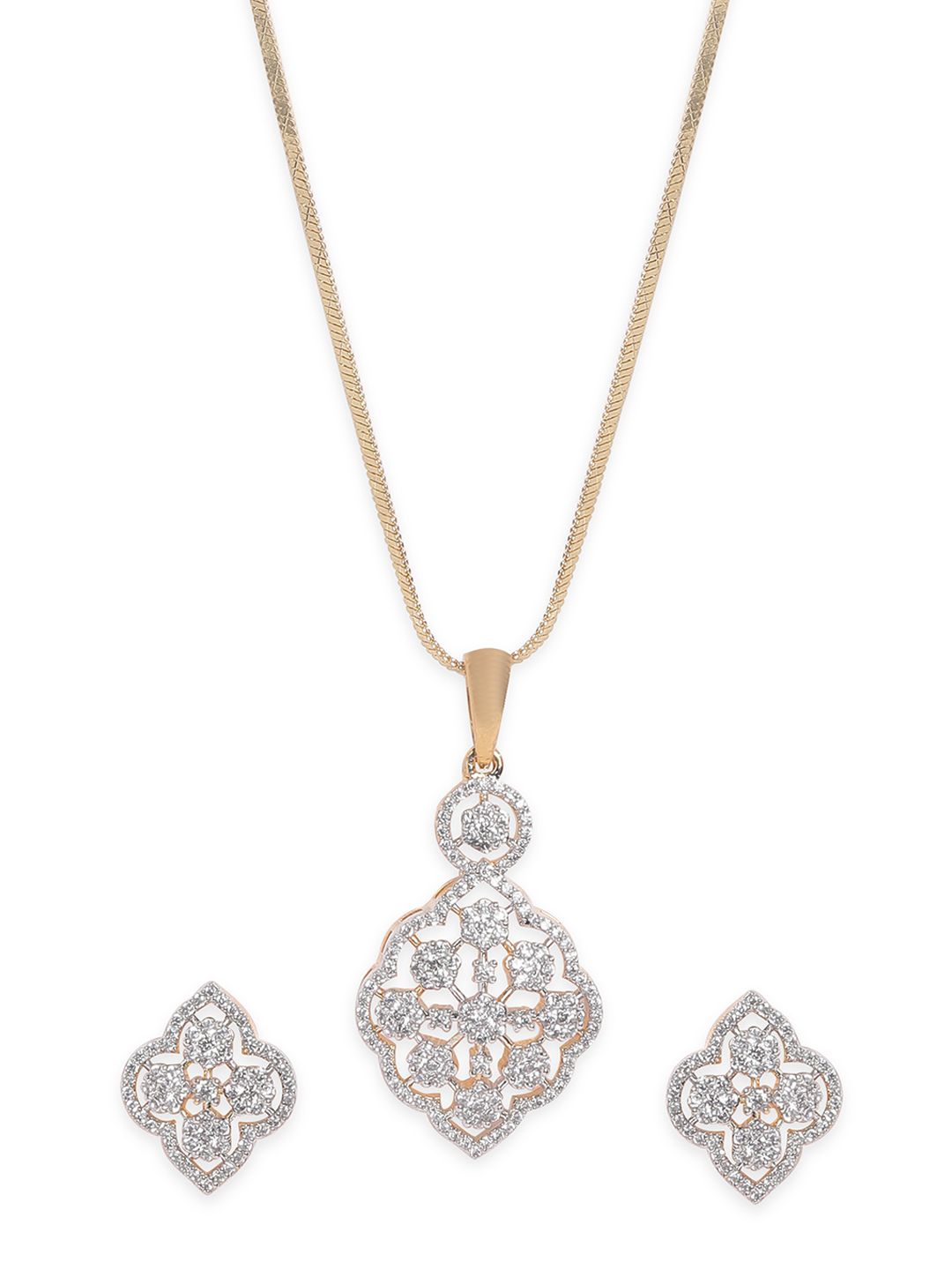 Rubans 22K Gold Plated Cubic Zirconia Stone Studded Pendant Jewellery Set