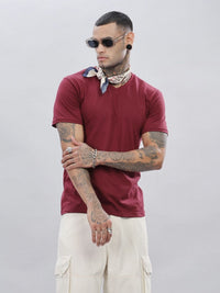 ADRO Men Solid V-Neck Cotton T-shirt