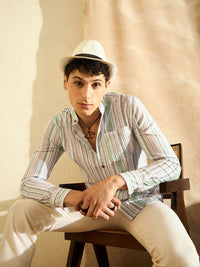 DENNISON Smart Striped Band Collar Casual Shirt