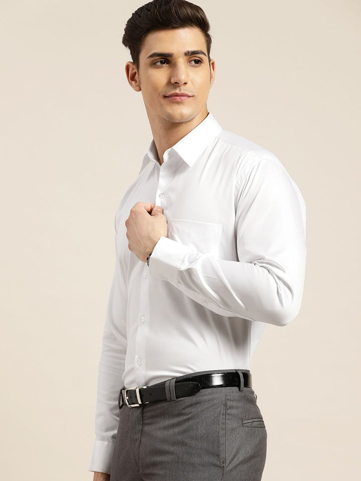 Hancock Men White Solid Regular Fit Pure Cotton Formal Shirt