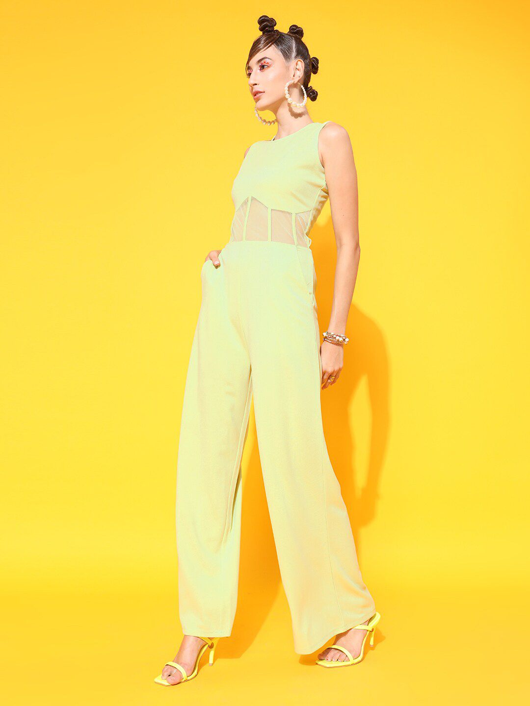 STREET 9 Women Lime Green Solid Corset Jumpsuit