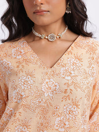 Anouk Floral Printed Cotton Kurta with Trousers & With Dupatta