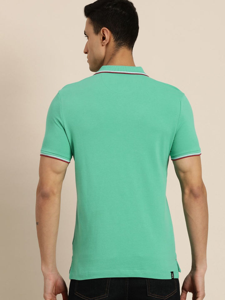 Being Human Men Sea Green Polo Collar Pure Cotton Slim Fit T-shirt With Brand Logo Print
