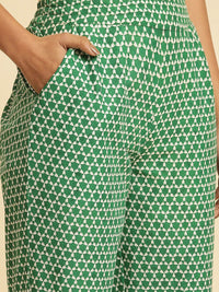 W Women Green Geometric Printed Pure Cotton Trouser