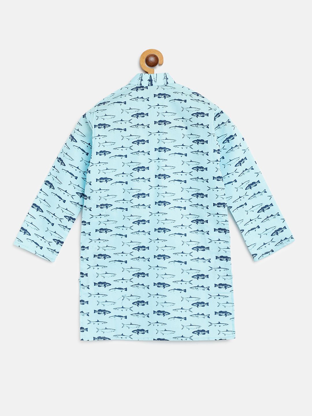 SOJANYA Boys Blue Shark Print Kurta Kapas Lurus