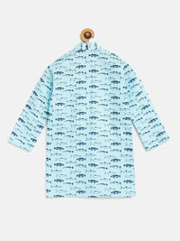 SOJANYA Boys Blue Shark Print Kurta Kapas Lurus