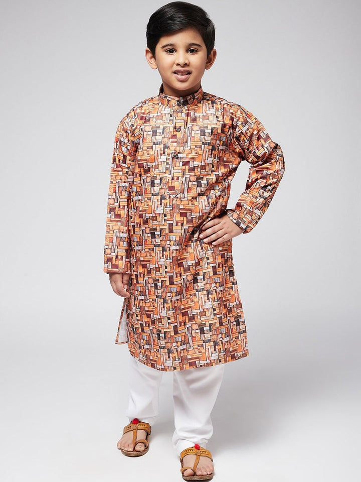 SOJANYA Boys Blue Floral Printed Thread Work Kurta