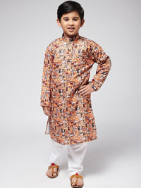 SOJANYA Boys Blue Floral Printed Thread Work Kurta
