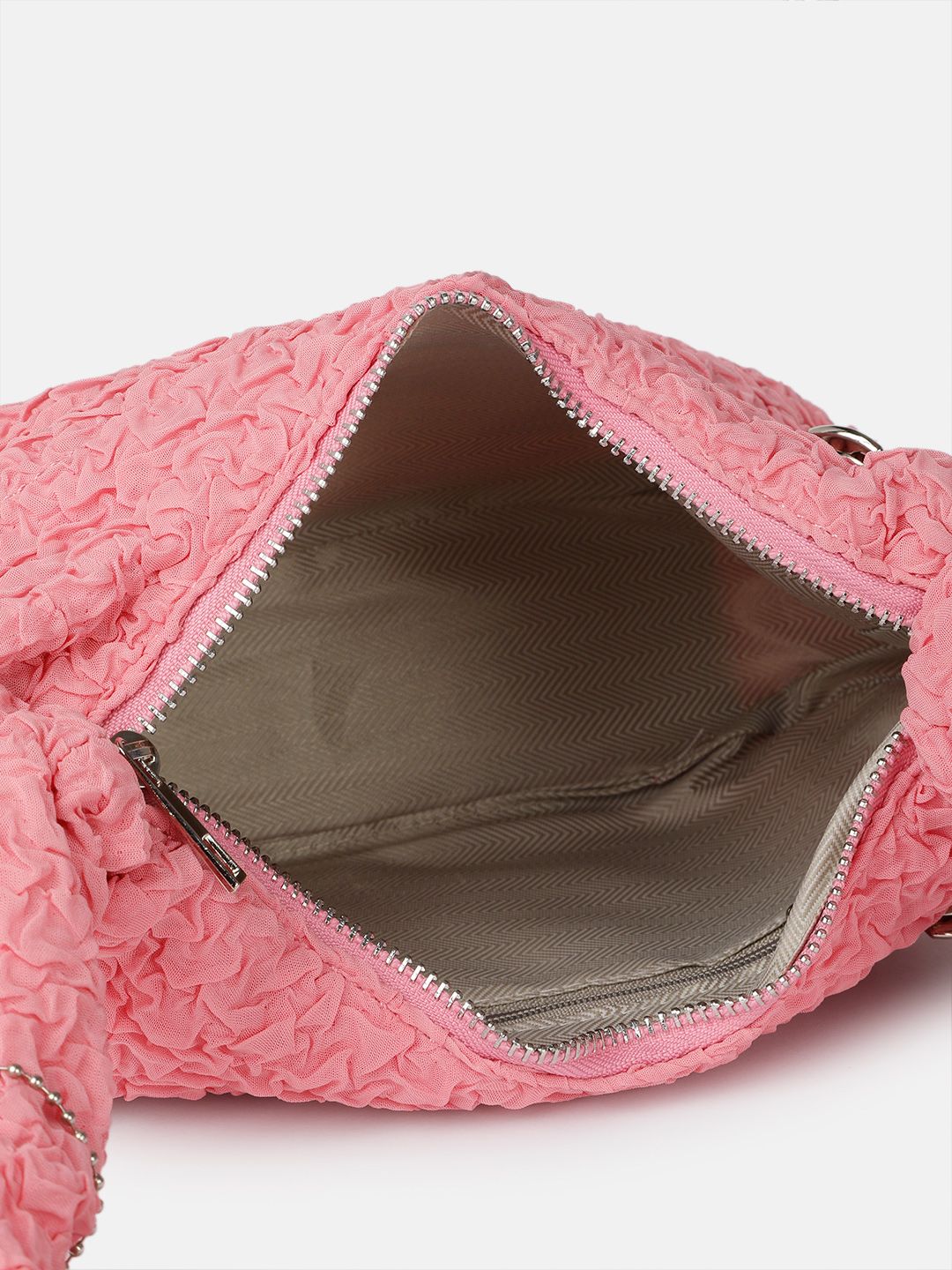 DressBerry Textured Self Design Half Moon Hobo Bag