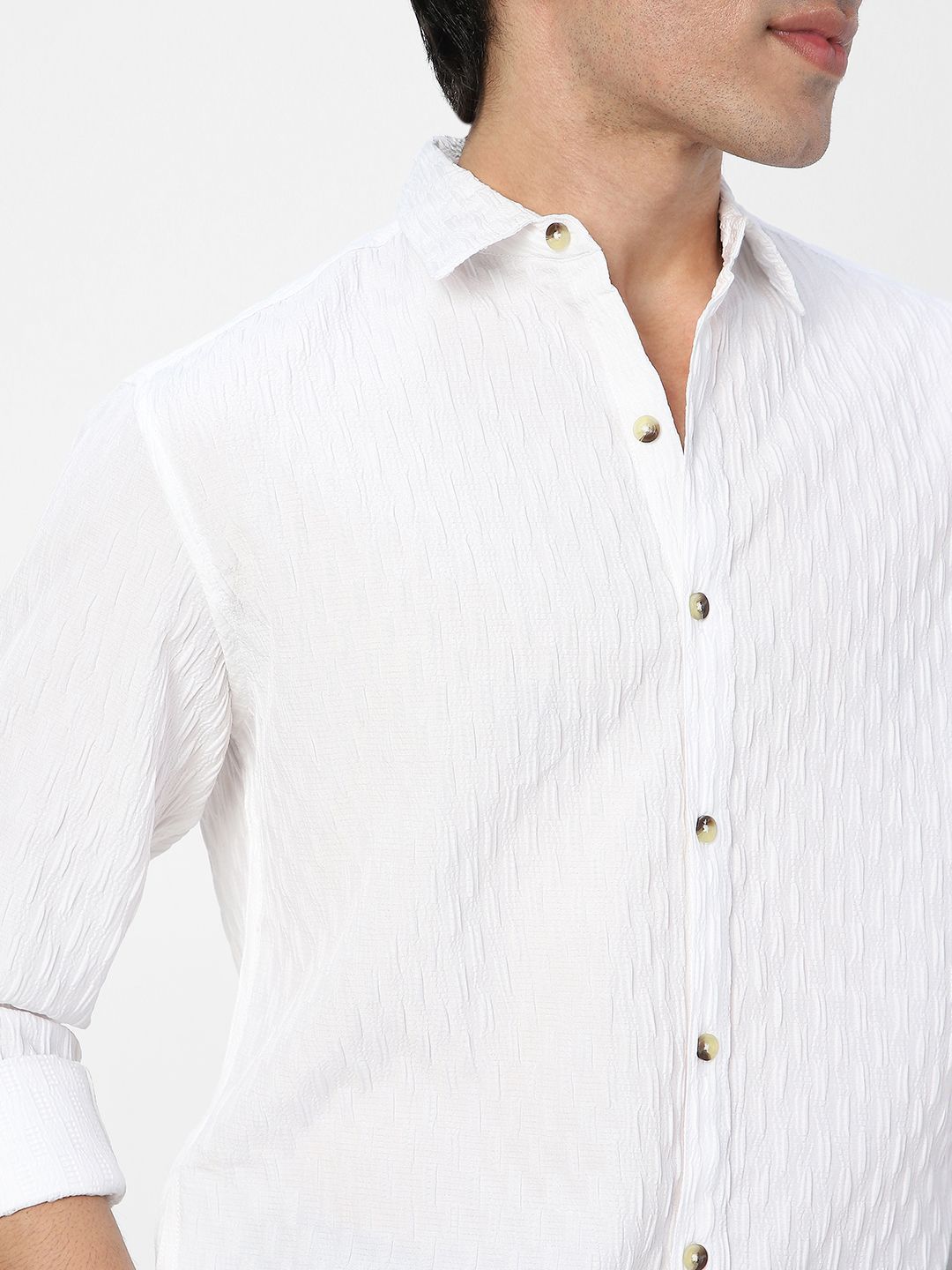 Urbano Fashion Men Spread Collar Textured Cotton Casual Shirt