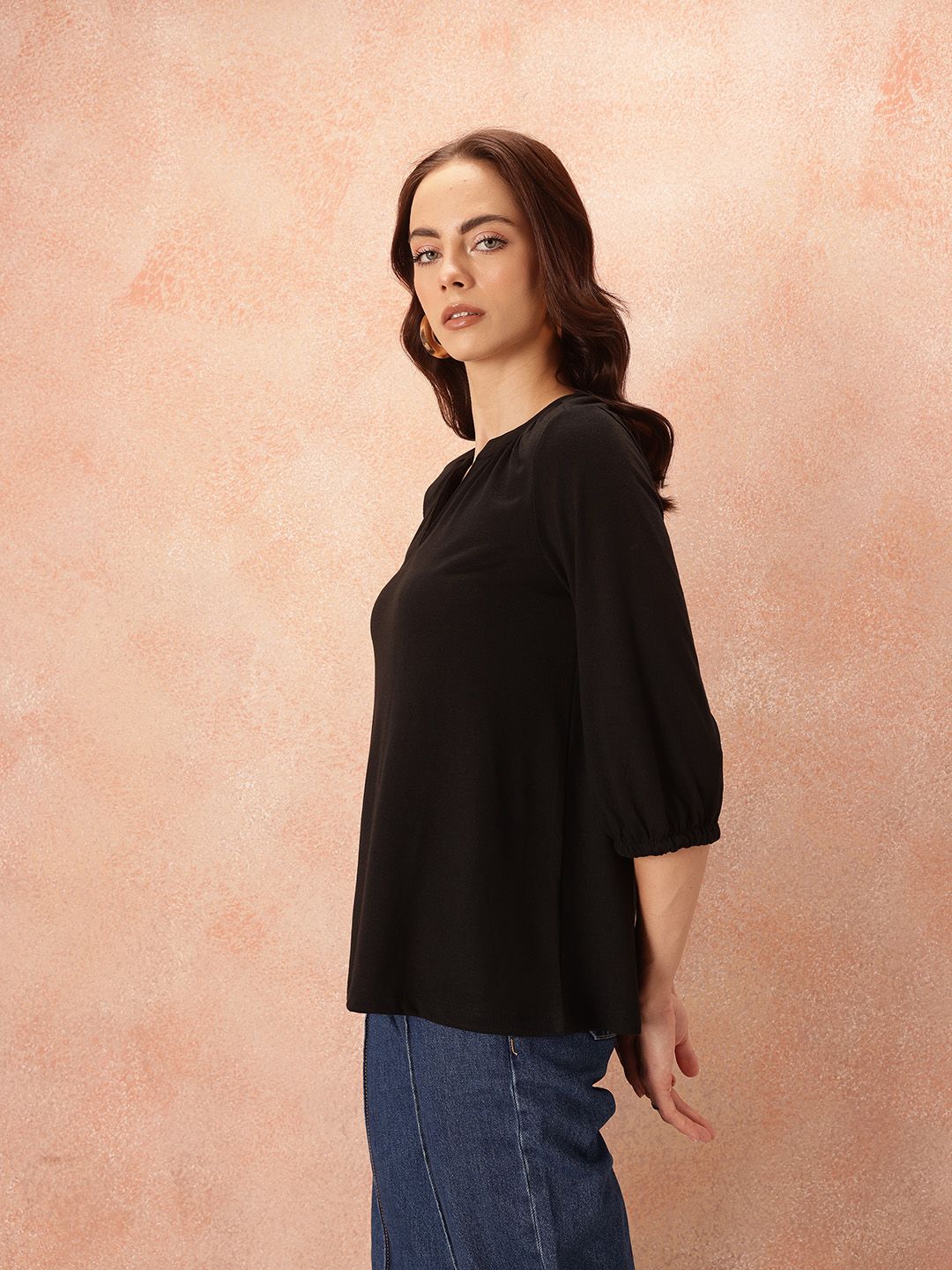 all about you Mandarin Collar Puff Sleeve Top