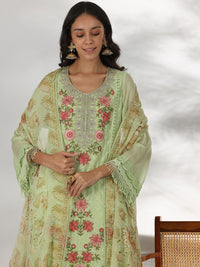 Libas Floral Embroidered Thread Work Straight Kurta with Trousers & Dupatta