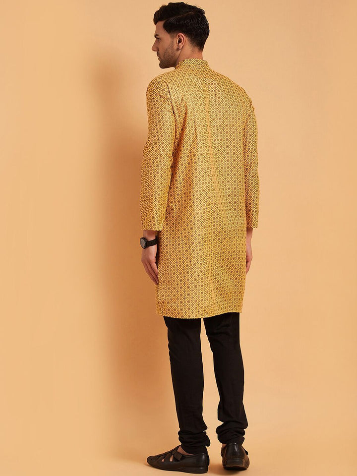 SOJANYA Mandarin Collar Ethnic Motifs Printed Cotton Linen Kurta