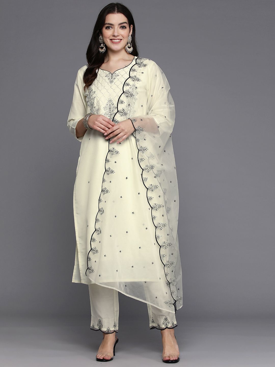 Indo Era Women Ethnic Motifs Embroidered Regular Thread Work Kurta with Trousers & Dupatta