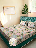 Moda Rapido X KLOTTHE Beige & Pink Floral 300 TC King Bedsheet with 2 Pillow Covers