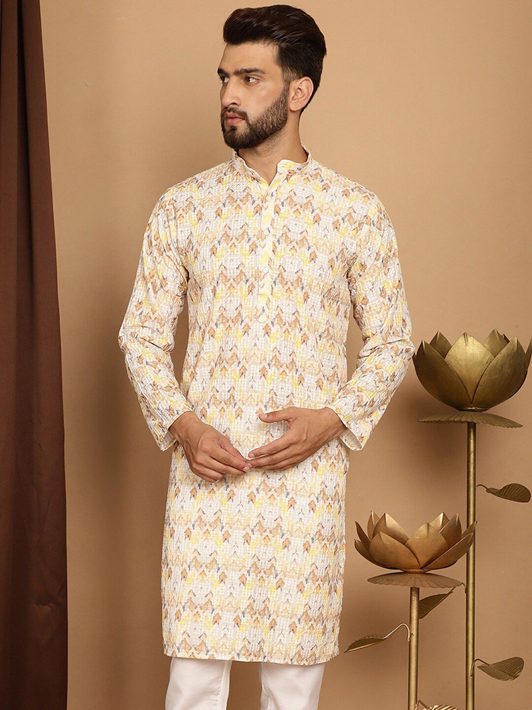 SOJANYA Ethnic Motifs Printed Embroidered Pure Cotton Straight Kurta