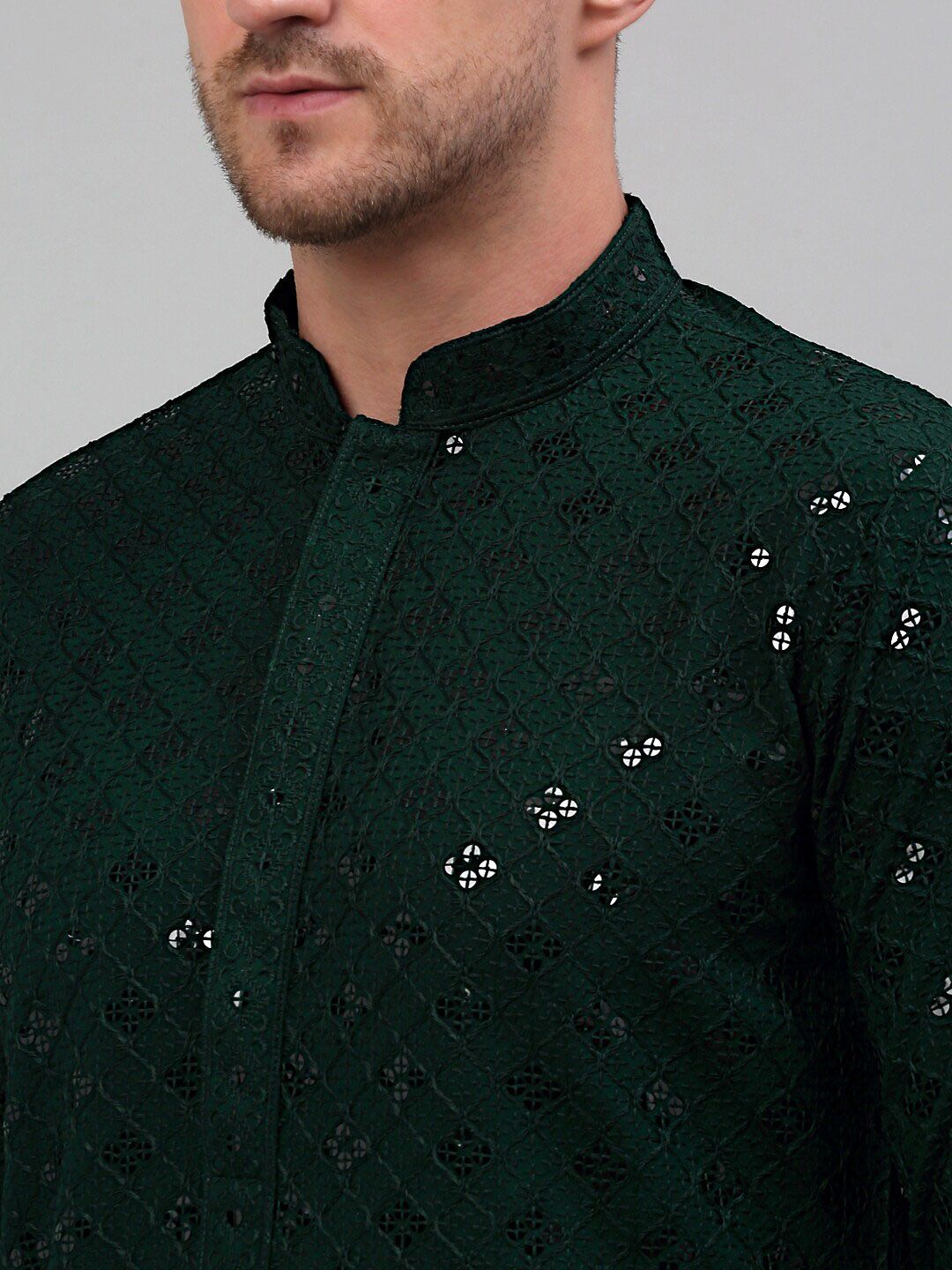 Jompers Mandarin Collar Embroidered Chikankari Straight Kurta With Pyjamas
