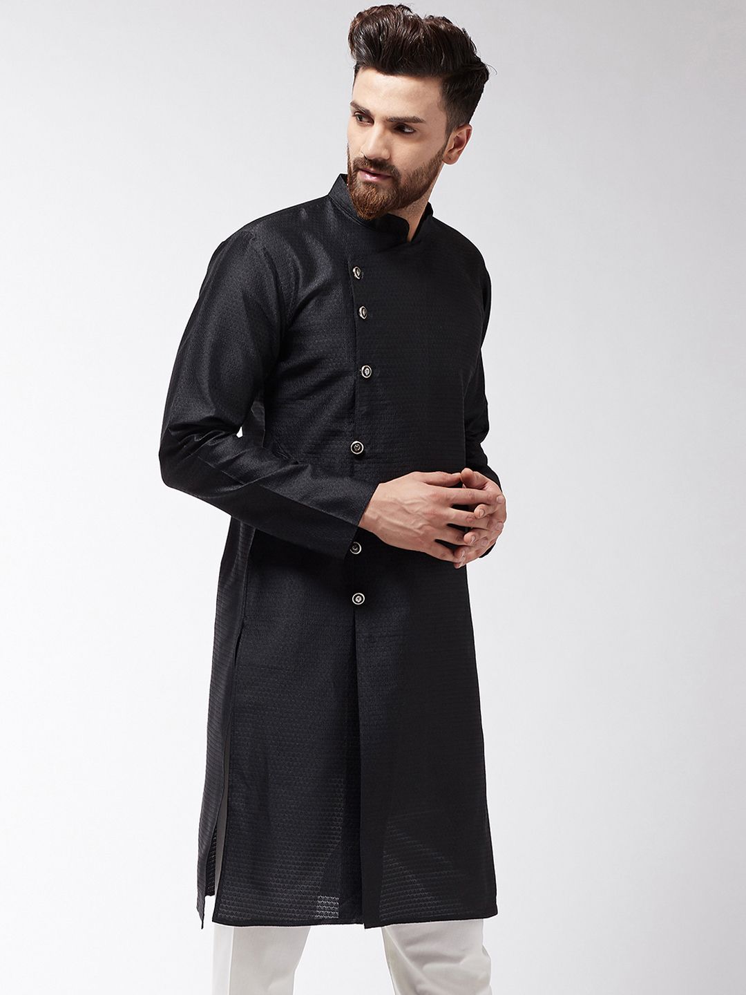 SOJANYA Lelaki Hitam Solid Kurta Lurus