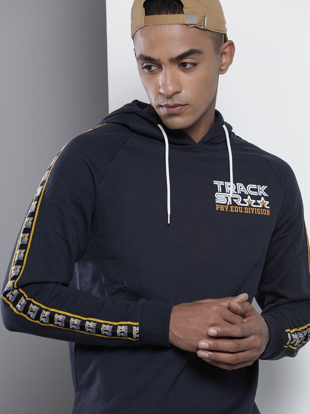 The Indian Garage Co Men Navy Blue Printed Hooded Sweatshirt