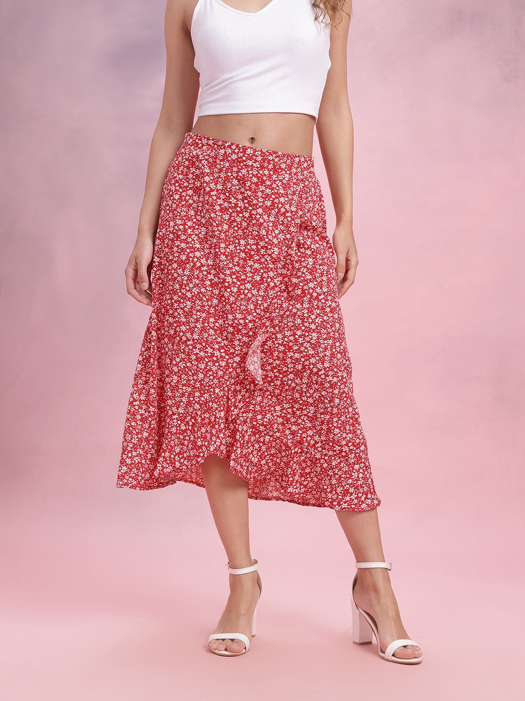 DressBerry Floral Print Ruffled Tulip Skirt