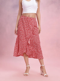DressBerry Floral Print Ruffled Tulip Skirt