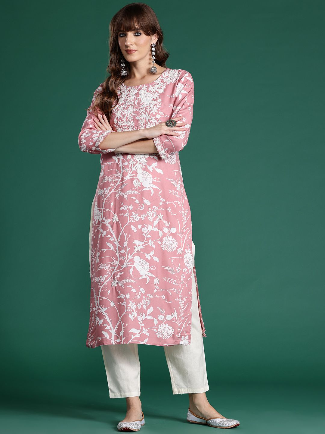 Indo Era Floral Embroidered Thread Work Kurta
