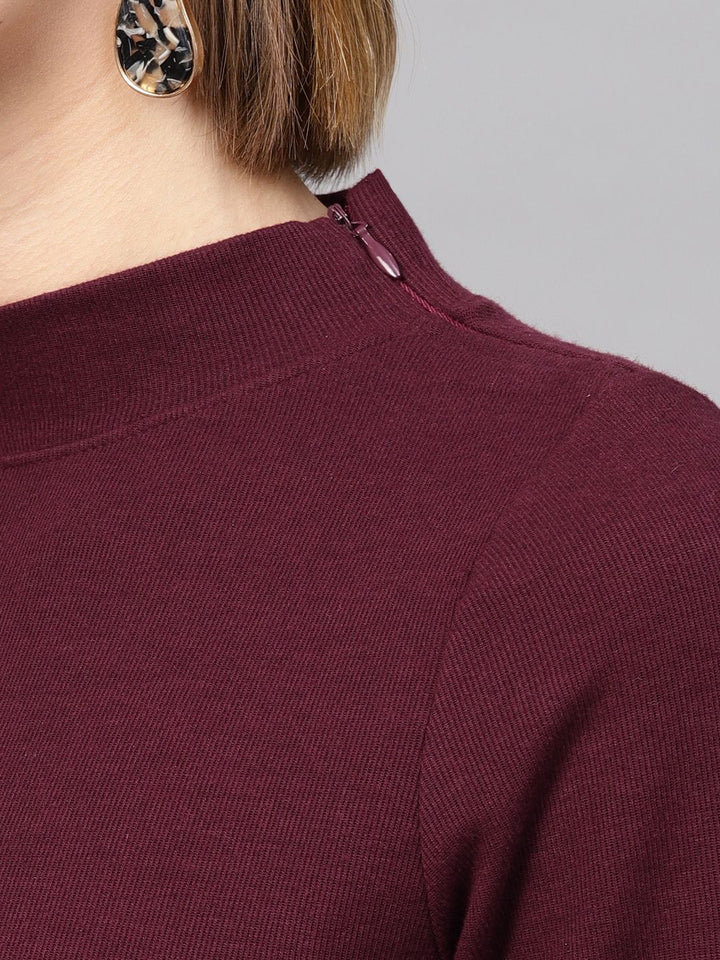 SASSAFRAS Burgundy High Neck Ribbed Top