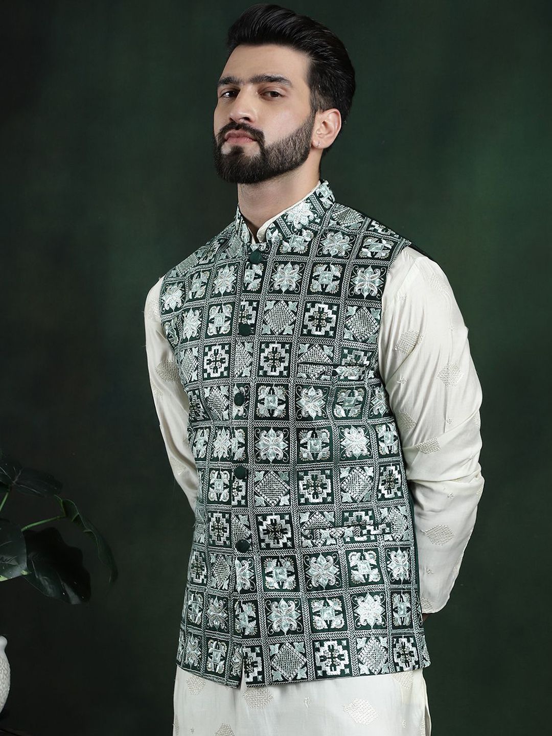 SOJANYA Jaket Nehru Tenun Sulam Lelaki