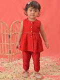 VASTRAMAY Girls Embroidered Regular Sequinned Chanderi Cotton Kurta With Pyjama