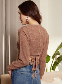 Berrylush Cable Knit Self Design Acrylic Crop Pullover Sweater