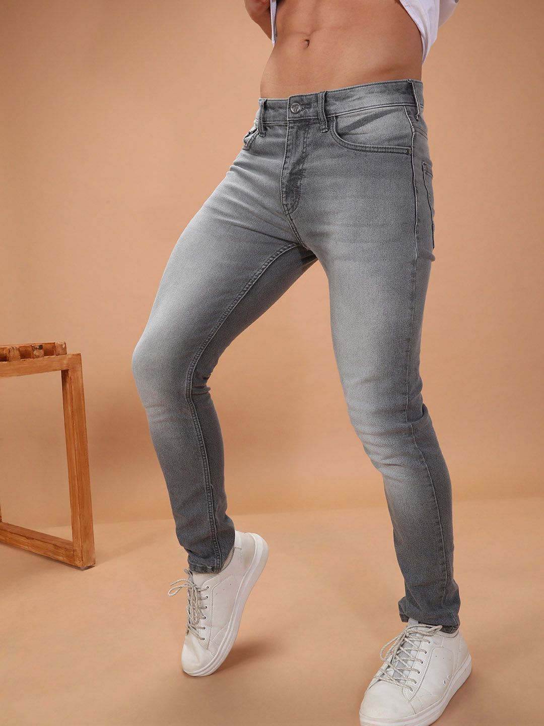 The Indian Garage Co Men Grey Slim Fit Mid-Rise Clean Look Jeans
