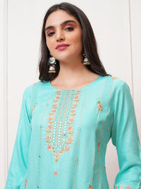 Vishudh Ethnic Motifs Embroidered Round Neck Thread Work Straight Kurta