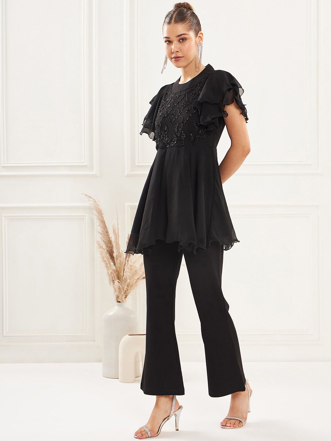 Antheaa Black Embellished Top & Trouser