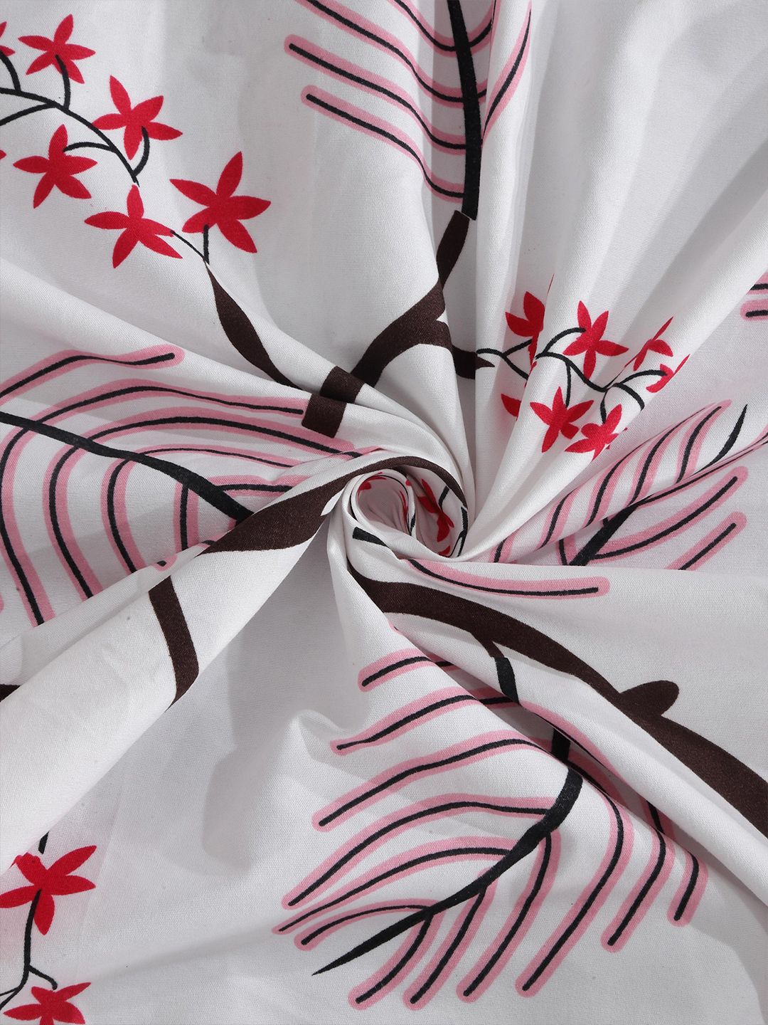 White & Pink Floral Print 300 TC Double King Bedsheet & 2 Pillow Covers