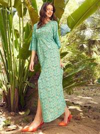 STREET 9 Green & Orange Floral Printed A-Line Maxi Dress