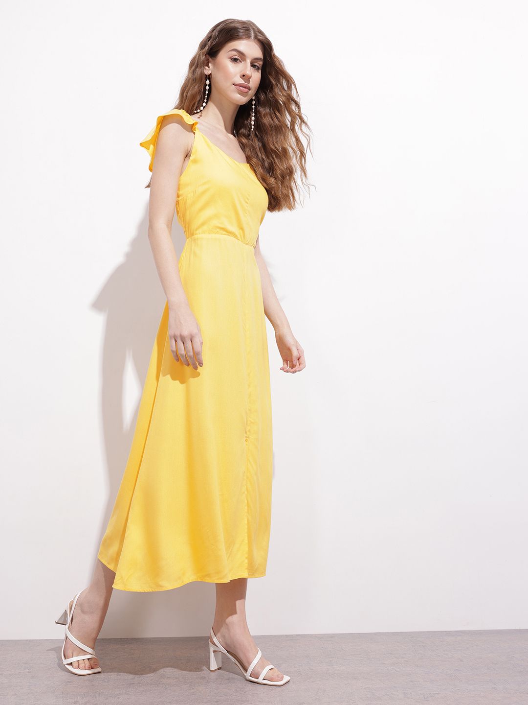 DressBerry Slit & Shift Ruffle Strap A-Line Dress