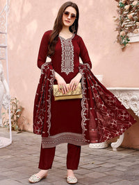 KALINI Floral Embroidered Sequinned Kurta With Trousers & Dupatta