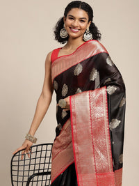 Silk Land Black & Golden Ethnic Motifs Zari Banarasi Saree