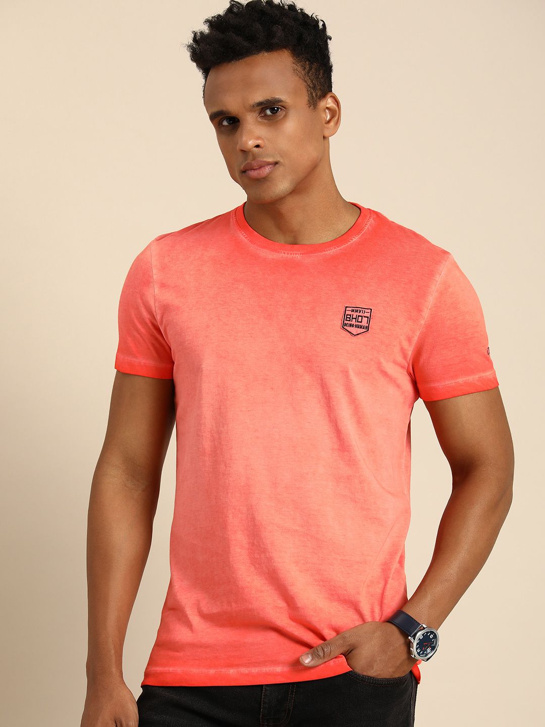 Being Human Pure Cotton Slim Fit T-shirt with Applique