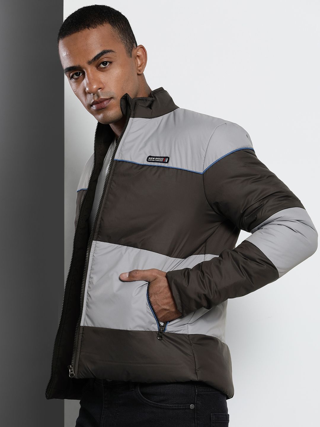 The Indian Garage Co Men Colourblock Slim Fit Bomber Jacket