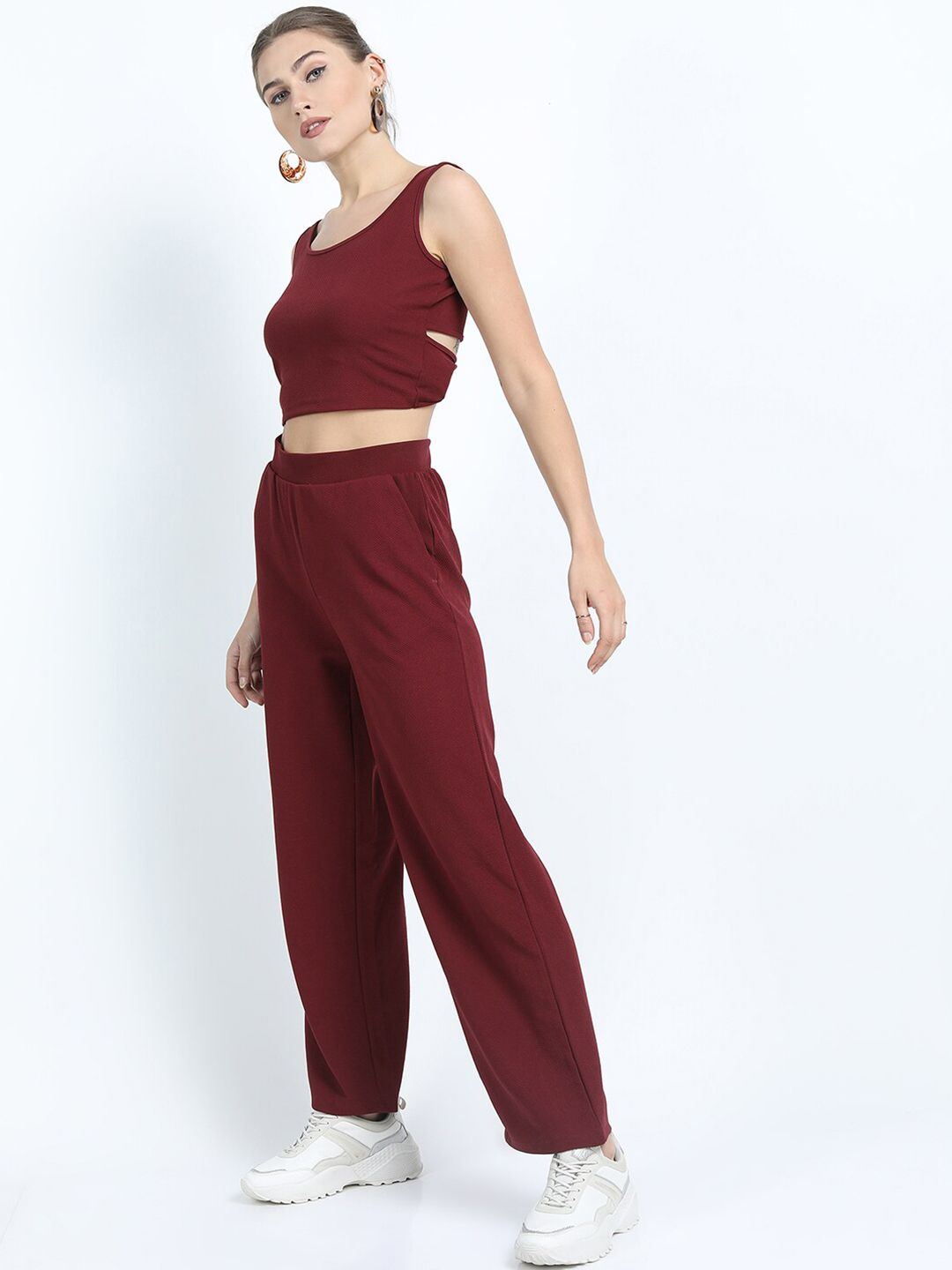 Tokyo Talkies Women Burgundy Crop Co-Ords